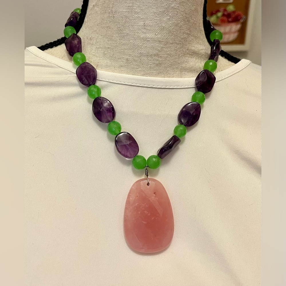 Gemstone 925 necklace 15” to 18” plus 2” pink stone jewelry